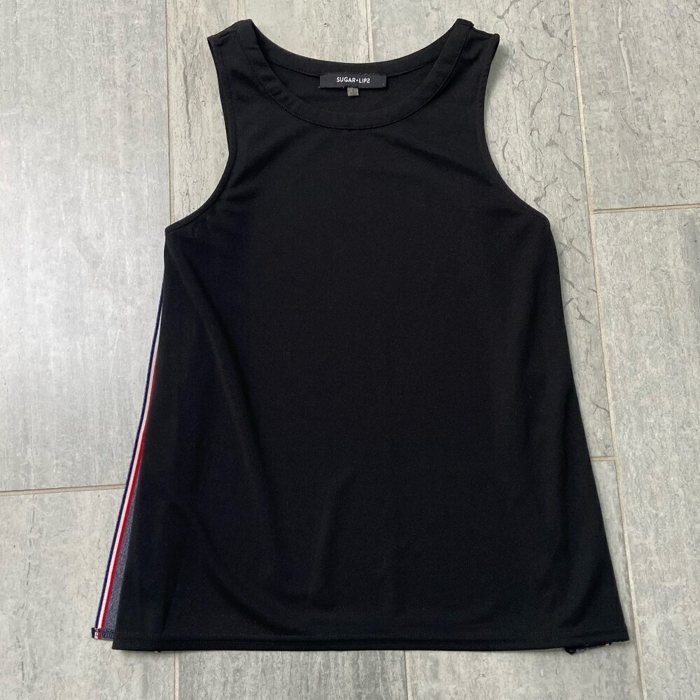 Sugarlips Side Slits Scoop Neck Sleeveless Relaxed Fit Blouse Black Size Small